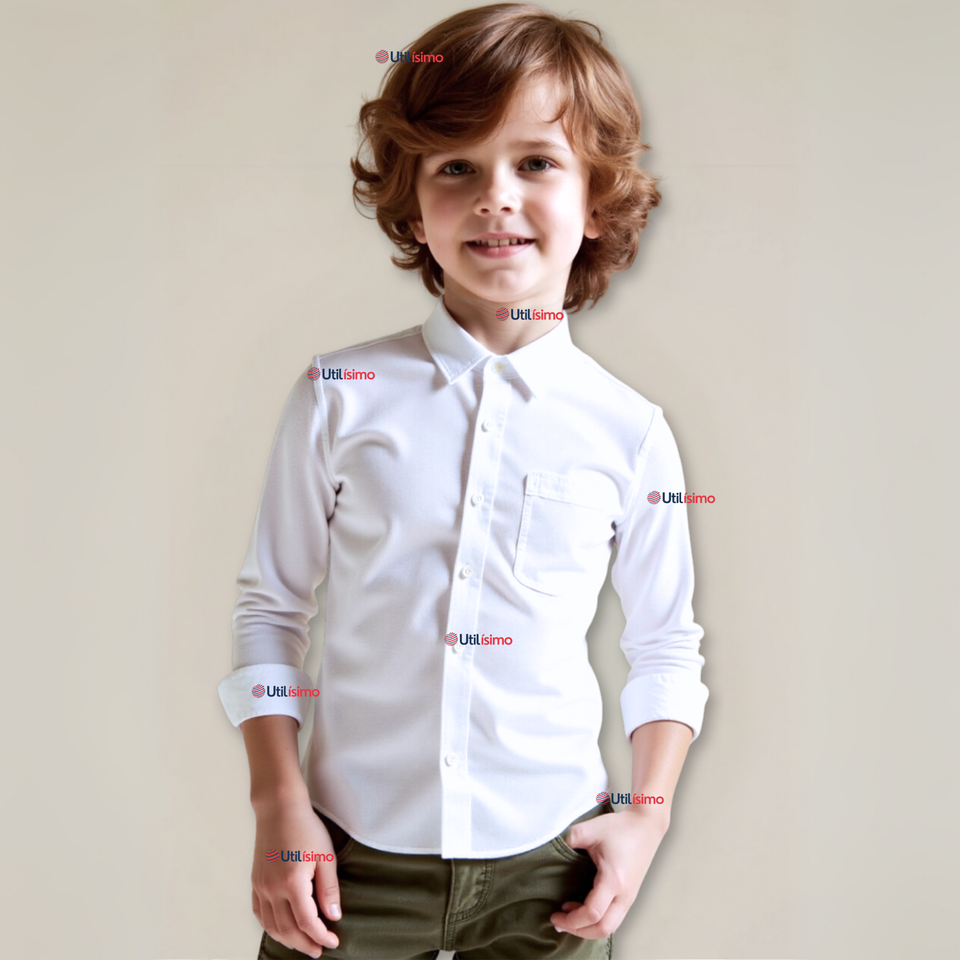 Camisa Casual De Vestir Manga Larga Cuello Americano 100% Algodón Blanco