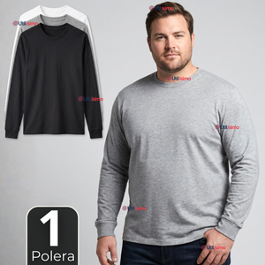 Camiseta Polera Algodón Manga Larga Cuello Redondo Primera Capa Hombre
