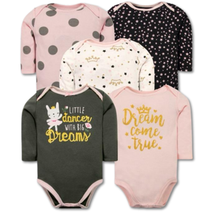 Pack 5 Bodys Bebé Niña Manga Larga Tedmimak 100% Algodón