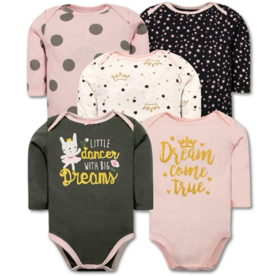 Pack 5 Bodys Bebé Niña Manga Larga Tedmimak 100% Algodón