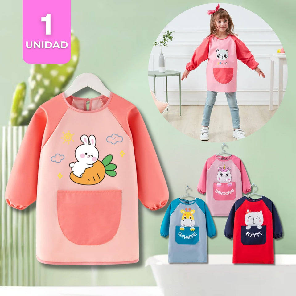 Delantal Infantil Niña Manga Larga Con Bolsillo Colores Surtidos