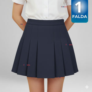 Falda Escolar Color Azul Uniforme Para Niñas