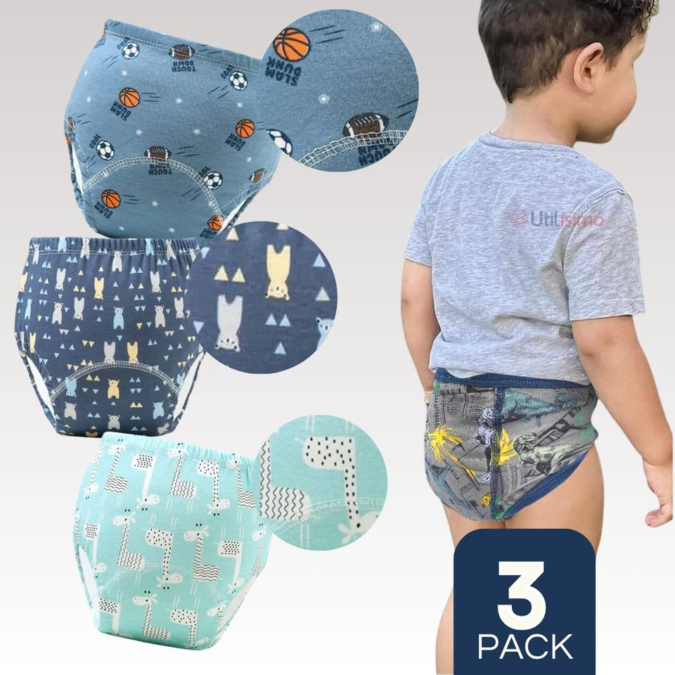 Pack 3 Calzón Calzoncillo Entrenamiento Algodón Absorbente Transpirable Cintura Elástica