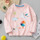 Polera Manga Larga Niña 100% Algodón Dinosauro Unicornio Rosado Camiseta