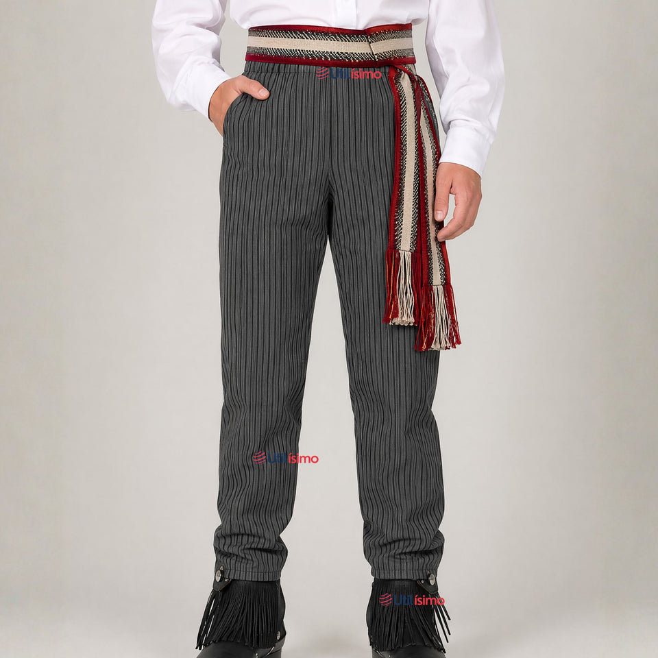 Pantalón Huaso Gris Diseño Líneas Juvenil Vestuario Típico Fiestas Patrias