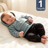 Conjunto 2 Piezas Buzo Pantalón Y Polerón Con Capucha Azul Bebé Niño