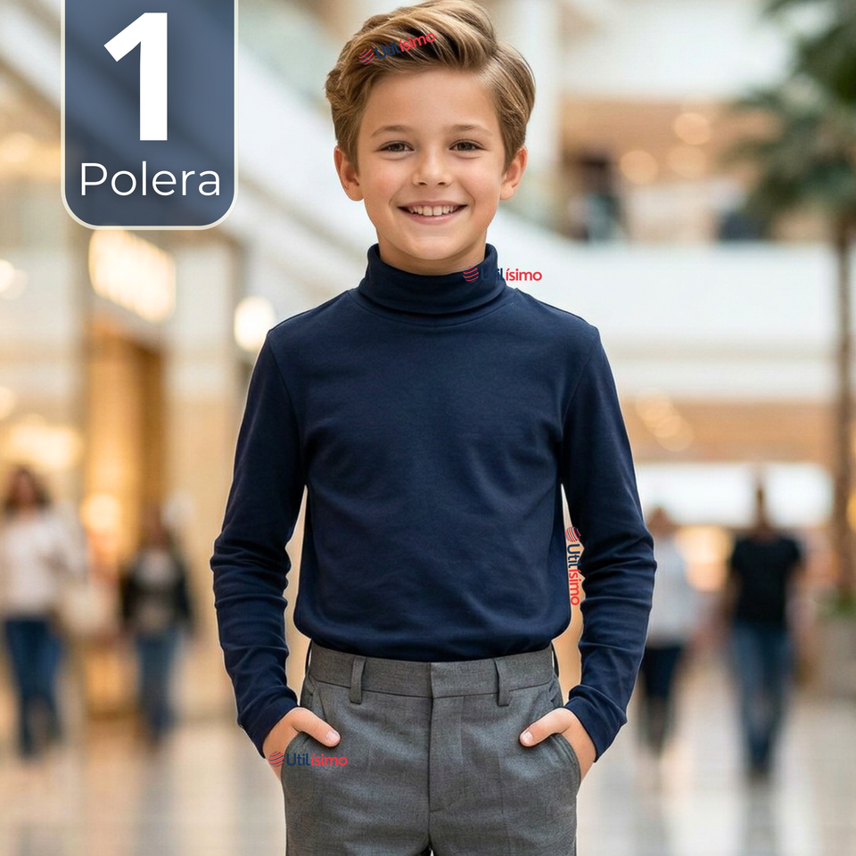 Polera Camiseta Polar Azul Oscuro Primera Capa Beatle Manga Larga Niño