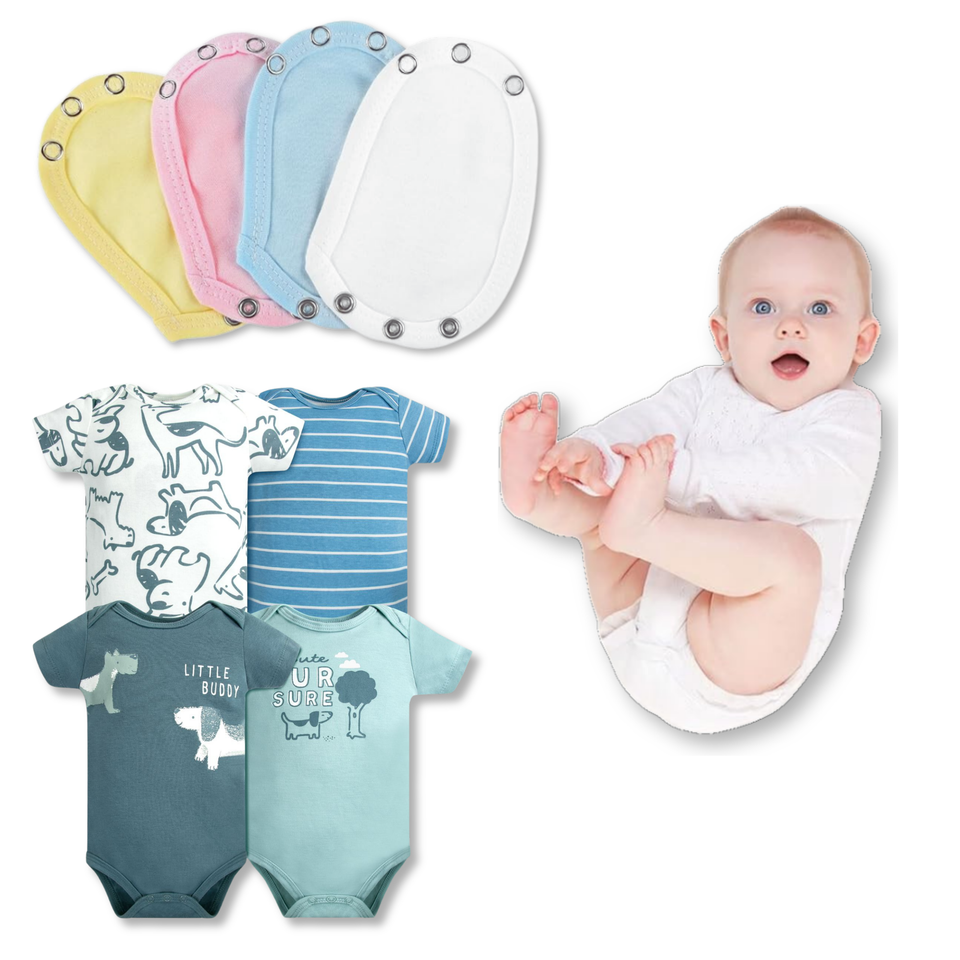 Pack 4 Unidades Extensor Body Bebé +Pack 4 Bodys Algodón Niño Manga Corta Blue Dogs