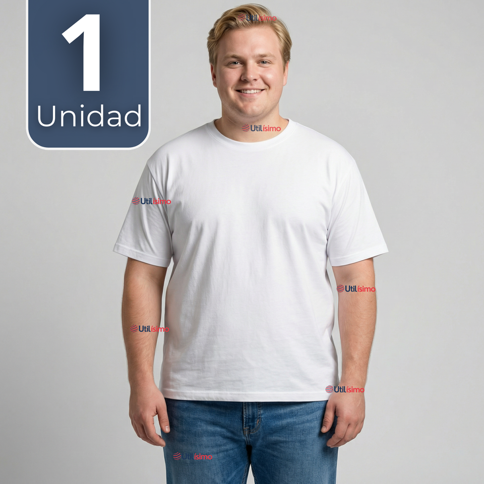 Camiseta Polera 100% Algodón Básica Lisa Elástica Hombre Blanco