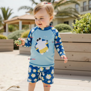 Traje de Baño Manga Larga Pantalón Corto 2 Piezas Corte Split Niño 3 a 9 años Blue Polar Bear