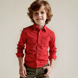 Camisa Casual De Vestir Manga Larga Cuello Americano 100% Algodón Rojo