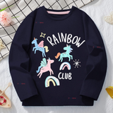 Polera Manga Larga Niña 100% Algodón Unicornios Negro Camiseta