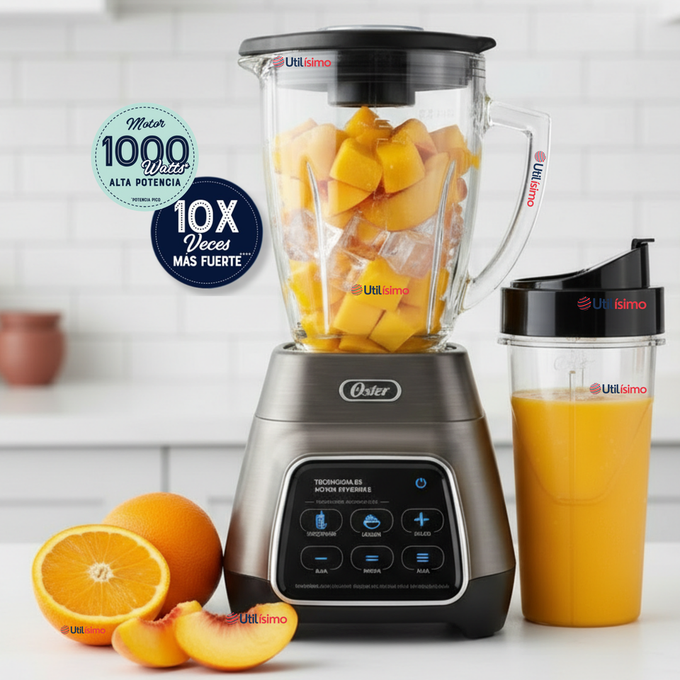 Licuadora Oster® programas automáticos con tecnología reversible, pantalla táctil y vaso BLend-N-Go BLSTPYG1312XBG
