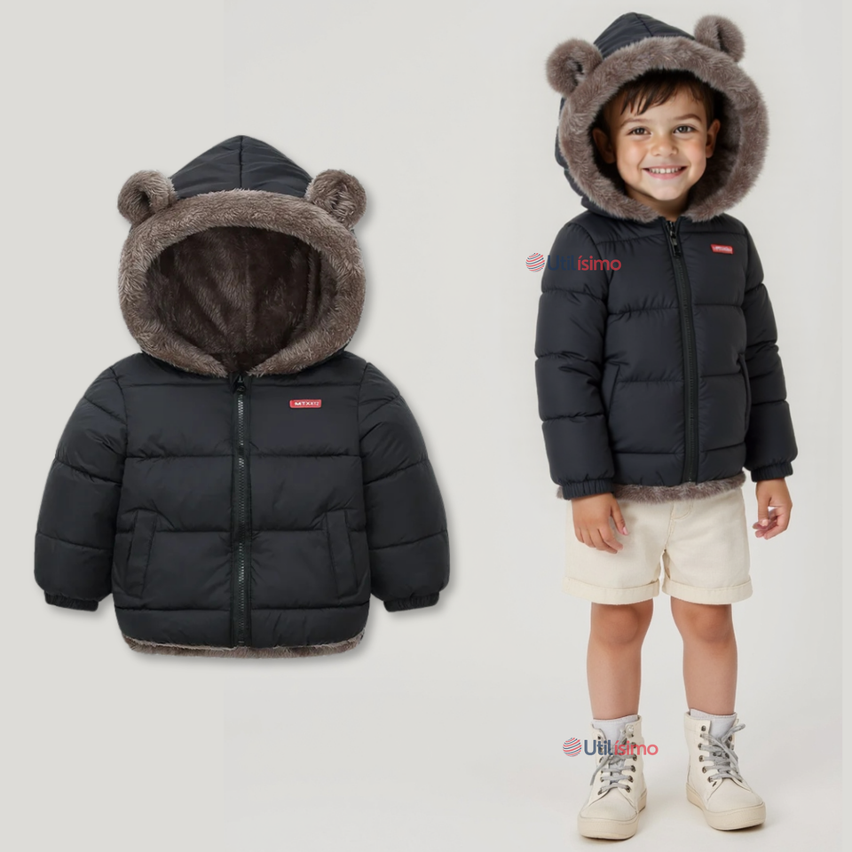 Parka Con Capucha Mangas Larga Niño Black