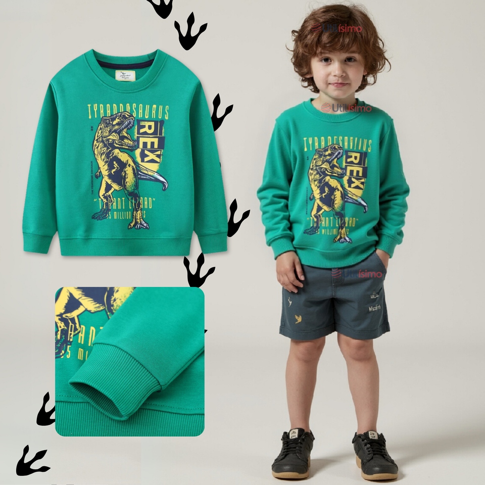 Polerón Cuello Redondo Niño Verde Dinosaurio