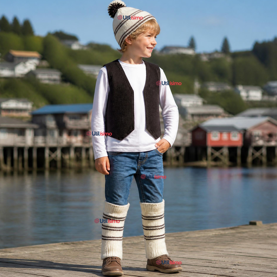 Set Chilote De Gorro Polainas Tipico Niño Fiestas Patrias