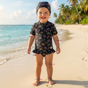Traje de Baño Enterito Cremallera Manga Larga Con Gorro Niña 1 a 6 años Black