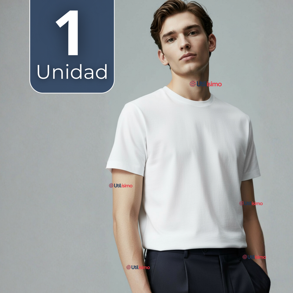 Polera Camiseta 150g Manga Corta 100% Algodón Textura Suave Blanco Hombre
