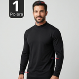 Camiseta Polera Bambú Primera Capa Cuello Beatle Manga Larga Negro Hombre