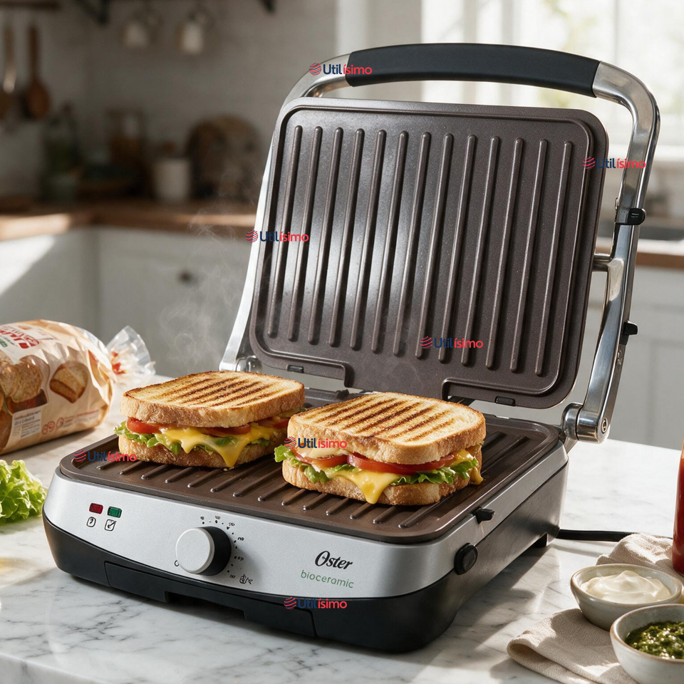 Parrilla y Panini 2 en 1 Oster® Multiuso Eléctrica Revestimiento Bioceramic® CKSTPA4881