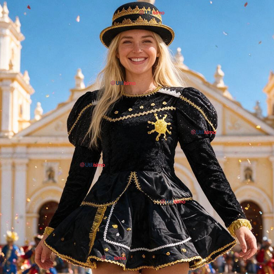 Traje Caporal Típico Completo Con Sombrero Negro Mujer Fiestas Patrias