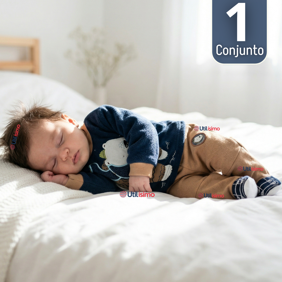 Conjunto 2 Piezas Buzo Pantalón Y Polerón De Algodón Azul Oso Polar Bebé Niño