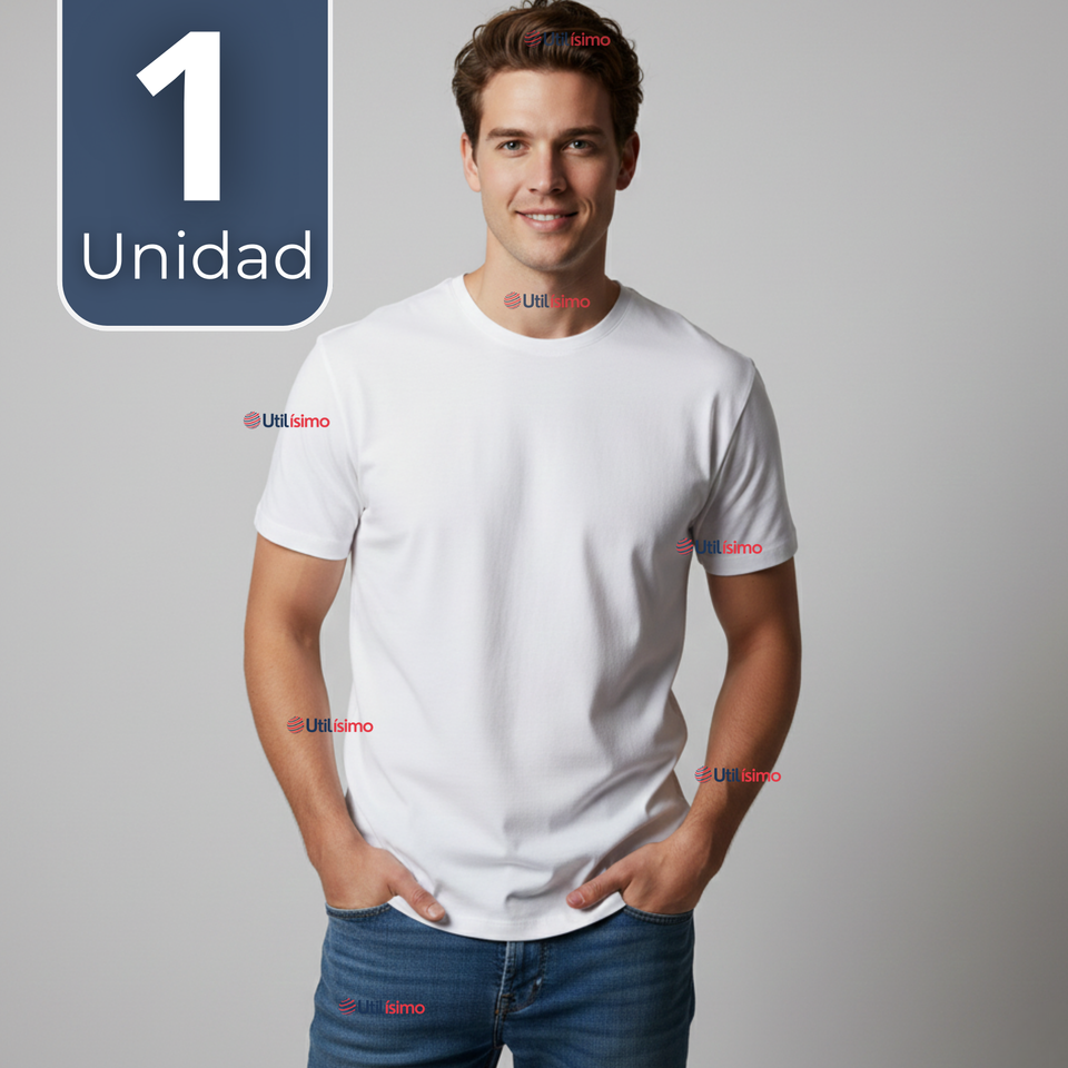 Camiseta Polera 100% Algodón Básica Lisa Elástica Hombre Blanco