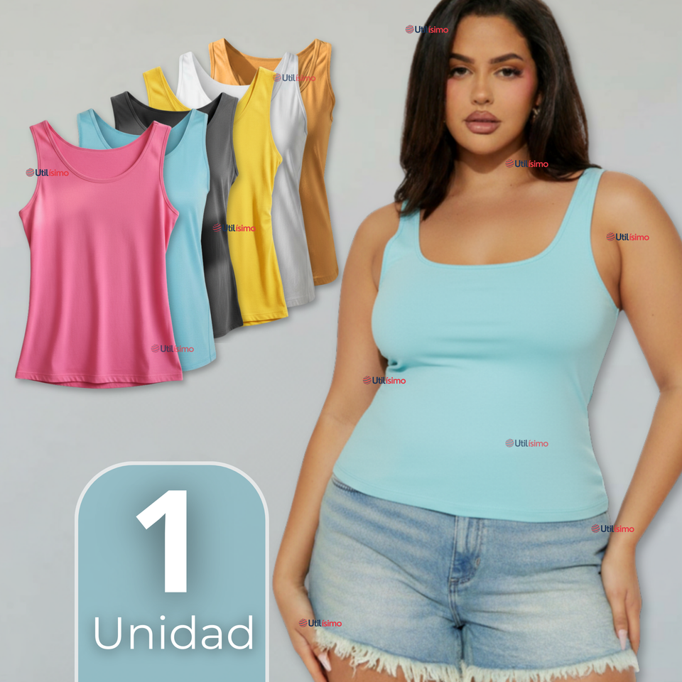 Polera Camiseta Sin Mangas Fibra De Bambú Básica Lisa Elástica Mujer Colores Surtidos