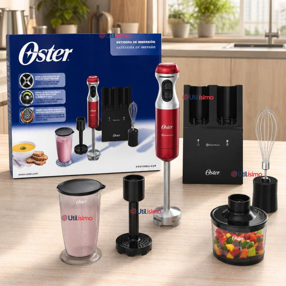 Batidora de inmersión Oster® con cuchilla Quad y accesorios FPSTHB5103R