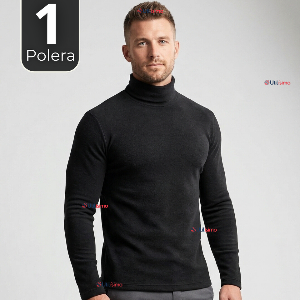Camiseta Polera Polar Primera Capa Cuello Beatle Manga Larga Negro Hombre