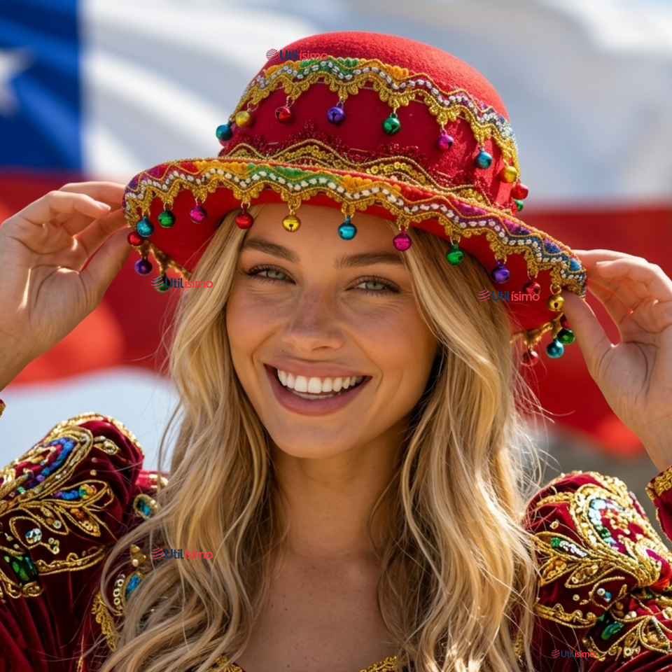 Sombrero Gorro Caporal Mujer Fiestas Patrias Rojo Con Cascabeles Baile Típico