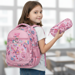 Mochila Escolar Con Estuche 36cm Tela Oxford Impermeable Niña