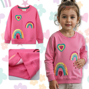 Polerón Cuello Redondo Niña Fucsia Arcoiris