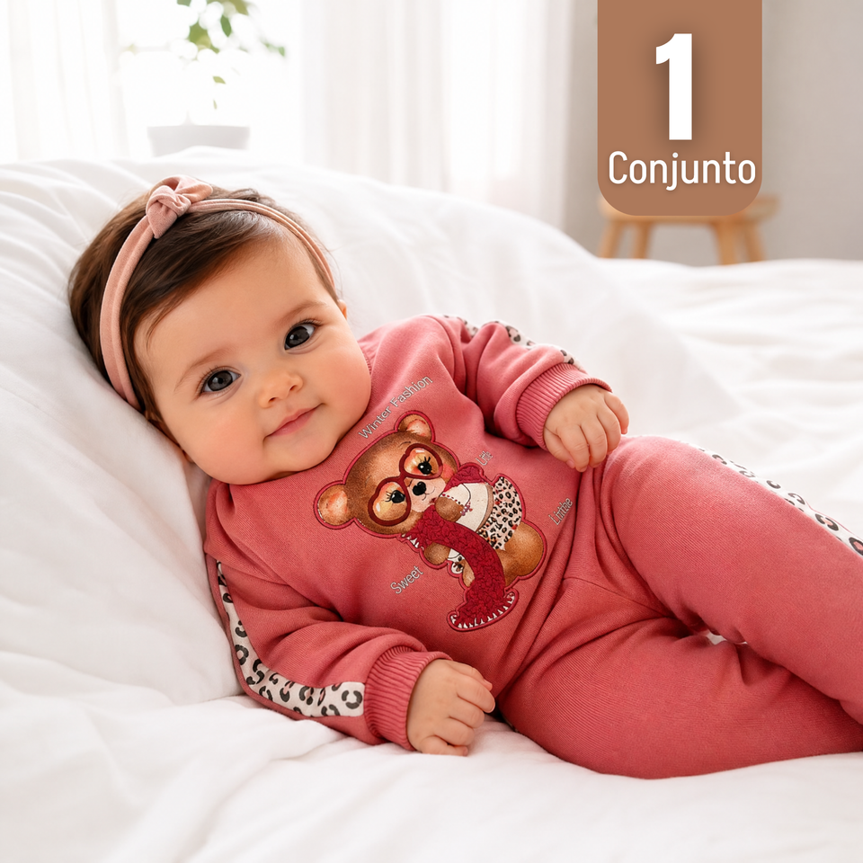 Conjunto 3 Piezas Buzo Pantalón Polerón Body De Algodón Rosado Bebé Niña