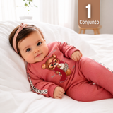 Conjunto 3 Piezas Buzo Pantalón Polerón Body De Algodón Rosado Bebé Niña