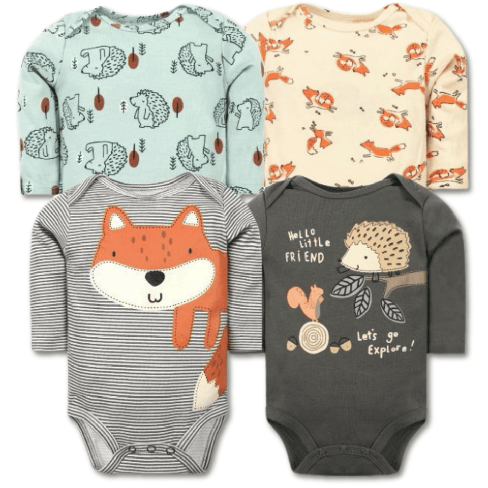 Pack 4 Bodys Bebé Niño Manga Larga Tedmimak 100% Algodón