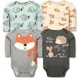 Pack 4 Bodys Bebé Niño Manga Larga Tedmimak 100% Algodón