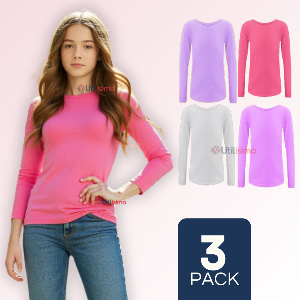 Pack 3 Camiseta Polar Cuello Redondo NIña juvenil Colores Surtidos