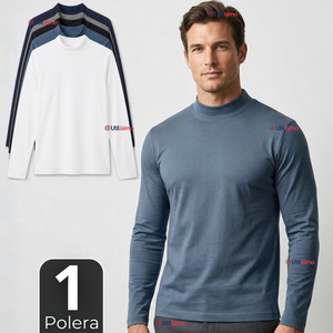 Camiseta Polera Polar Primera Capa Cuello Beatle Manga Larga Colores Surtidos Hombre