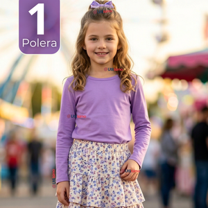 Camiseta Polera Bambú Cuello Redondo Lila Primera Capa Manga Larga Niña