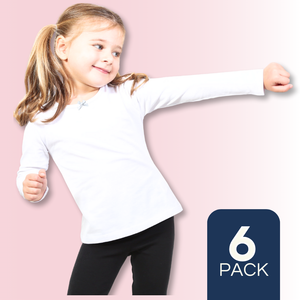 Pack 6 Camisetas Algodón Manga Larga Polera Niña Primera Capa Cuello Redondo Blanca