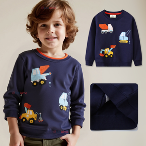 Polerón Algodón Cuello Redondo Niño Azul Grúa