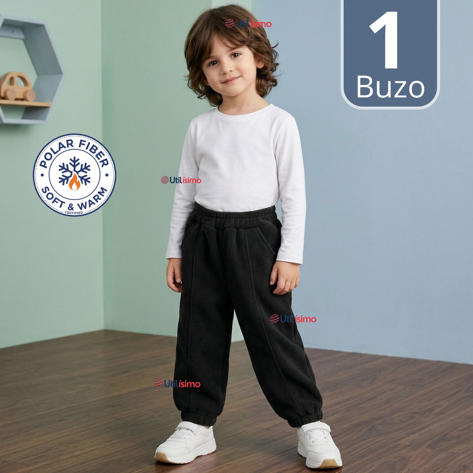 Buzo Solo Pantalón Negro Bebé Niño Forrado Polar