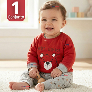 Conjunto 3 Piezas Buzo Pantalón Polerón Body De Algodón Rojo Bebé Niño