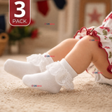 3 Pack Calcetines Encaje Vuelos Bebé Algodón Fiestas Patrias Infantil