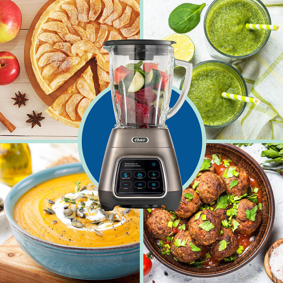 Licuadora Oster® programas automáticos con tecnología reversible, pantalla táctil y vaso BLend-N-Go BLSTPYG1312XBG