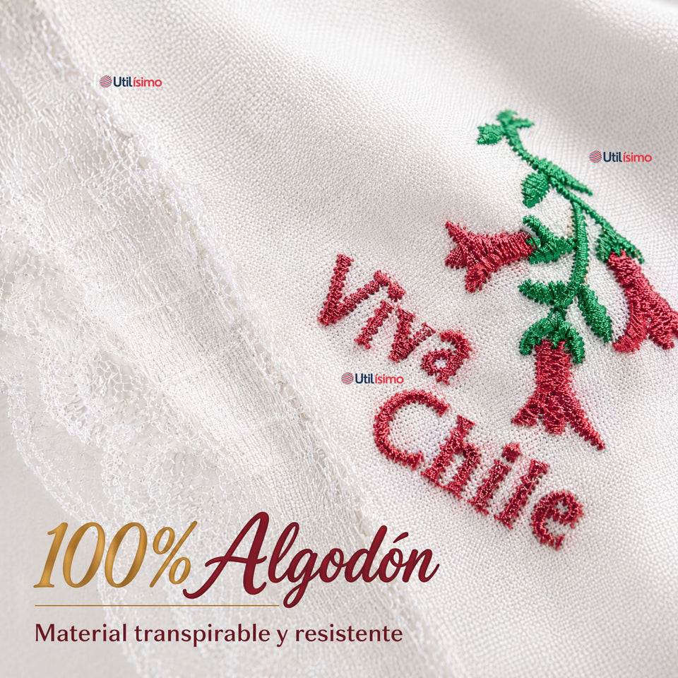 Pack 3 Pañuelos Cueca Bordado Viva Chile Con Encaje 37x37cm