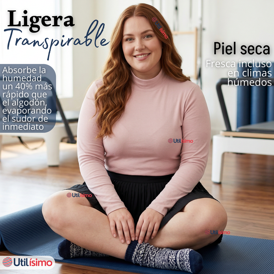 Camiseta Polera Bambú Primera Capa Cuello Beatle Manga Larga Colores Surtidos Mujer