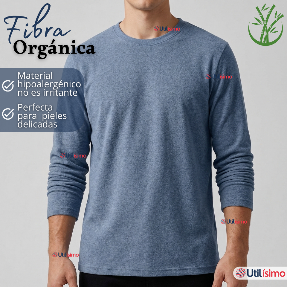Pack 3 Camisetas Poleras Bambú Primera Capa Manga Larga Colores Surtidos Hombre
