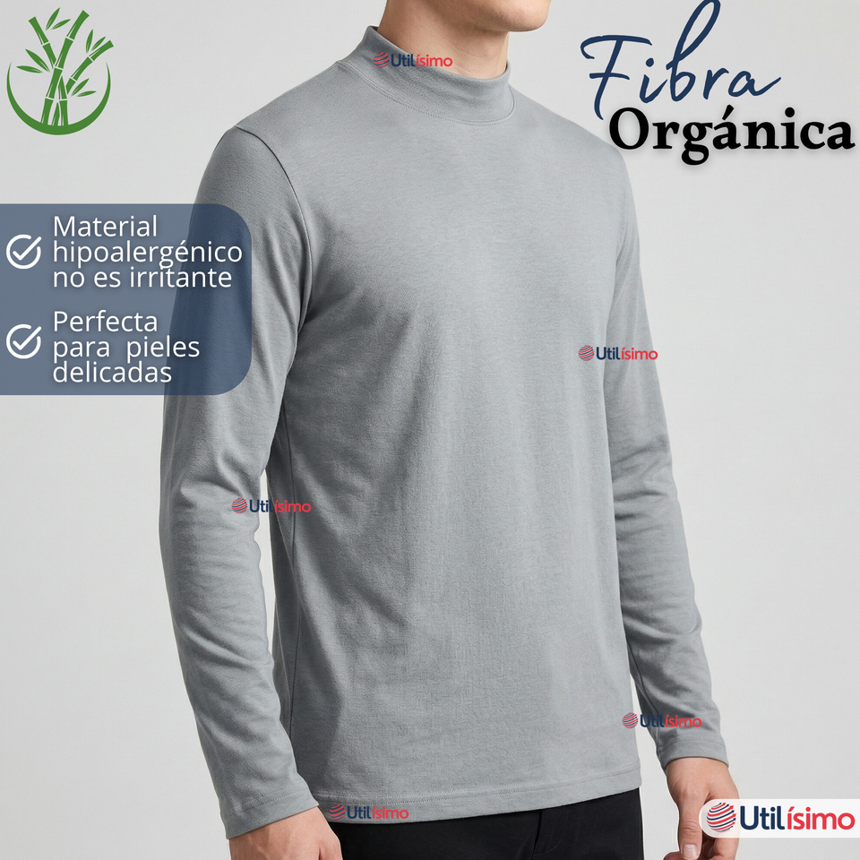 Camiseta Polera Bambú Primera Capa Cuello Beatle Manga Larga Colores Surtidos Hombre
